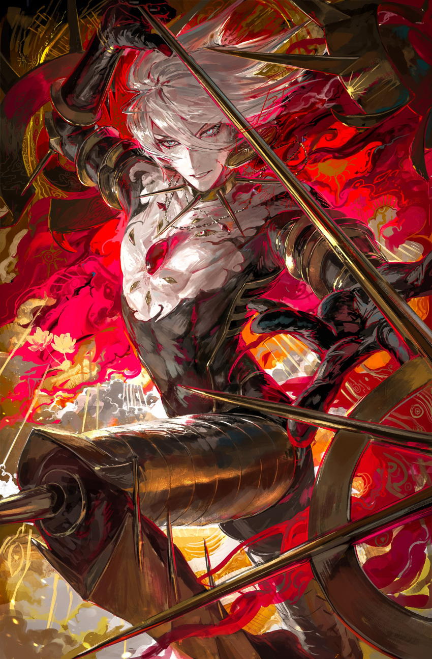 1boy, absurdres, armor, bishounen, blue_eyes, cape, chest_jewel, collar