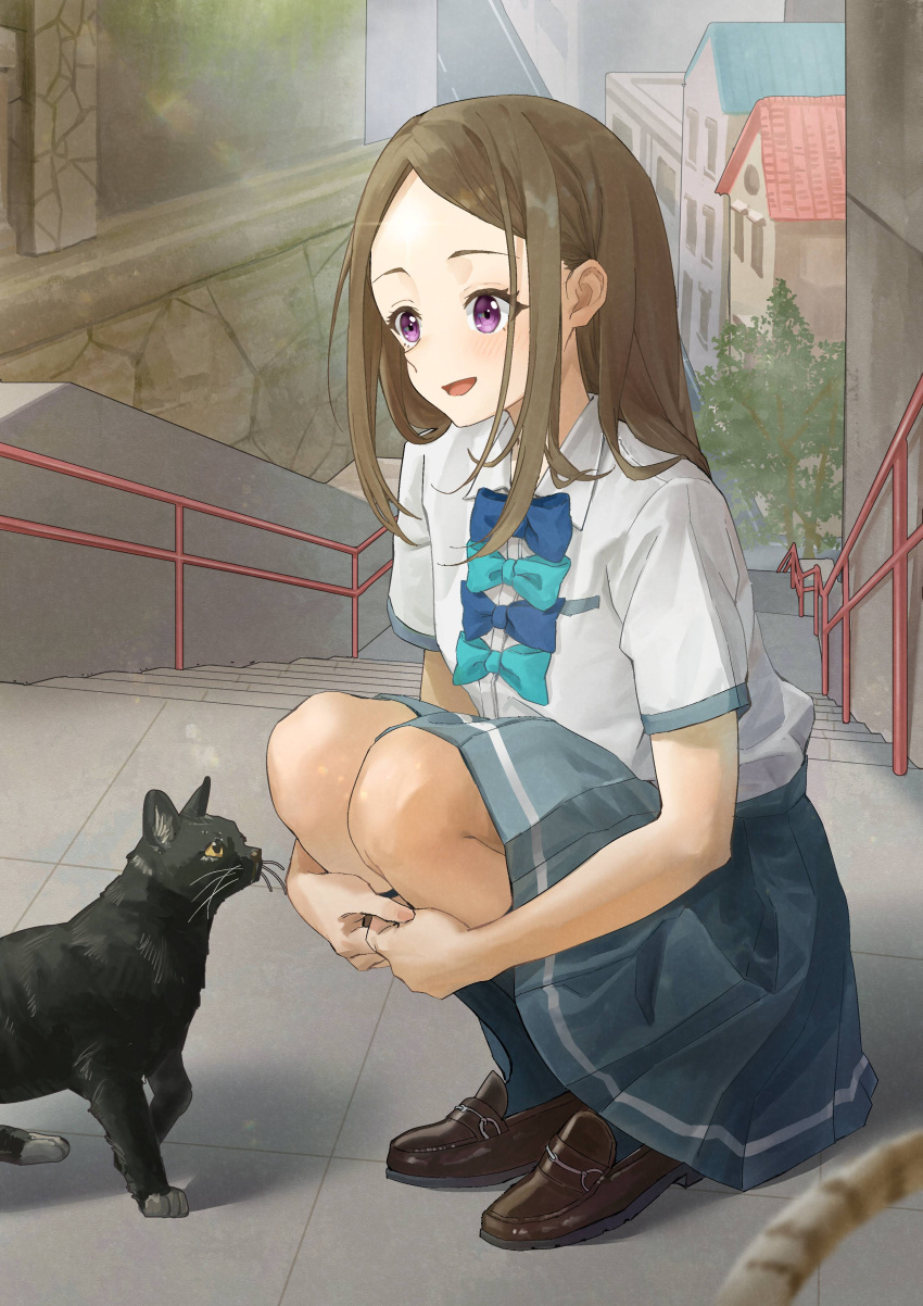 1girl, absurdres, aqua_bow, aqua_bowtie, asagumo_chihaya, blue_bow, blue_bowtie, blue_socks
