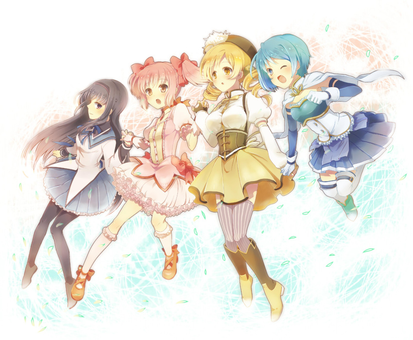 beroperone, black_hair, blonde_hair, blue_eyes, blue_hair, bubble_skirt, dress, drill_hair