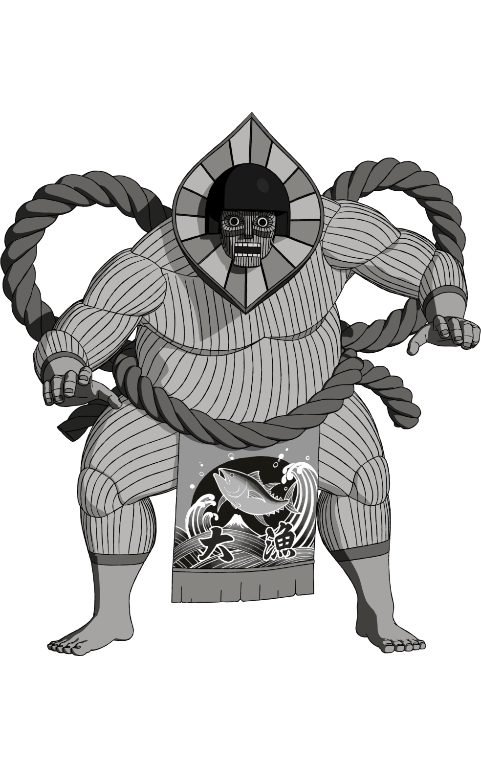 barefoot, dandadan, flatwoods_monster_(dandadan), full_body, greyscale, highres, monochrome, official_art