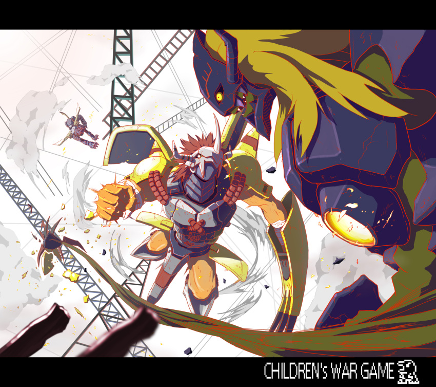 blonde_hair, claws, damaged, diablomon, digimon, digimon_adventure, epic, green_eyes