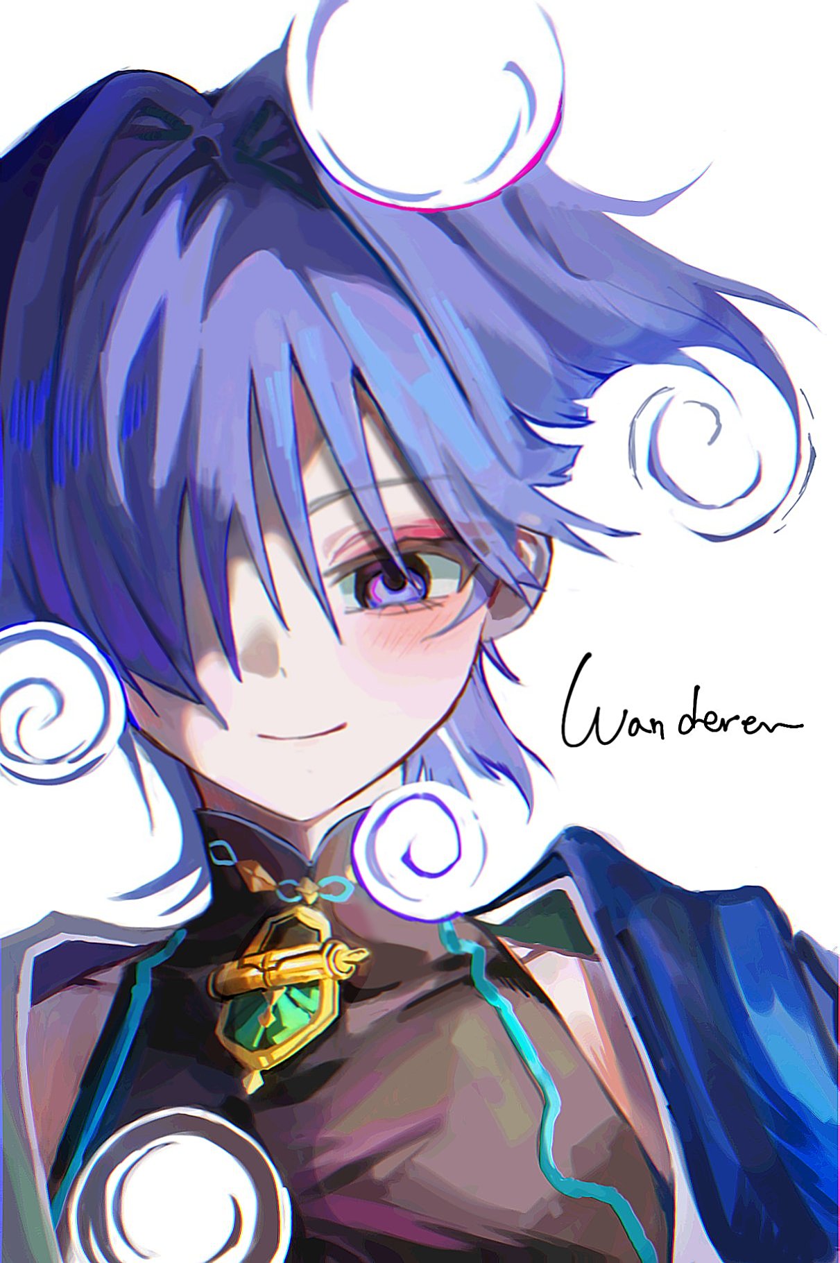 1boy, black_bodysuit, blue_cape, blunt_ends, blush, bodysuit, cape, character_name