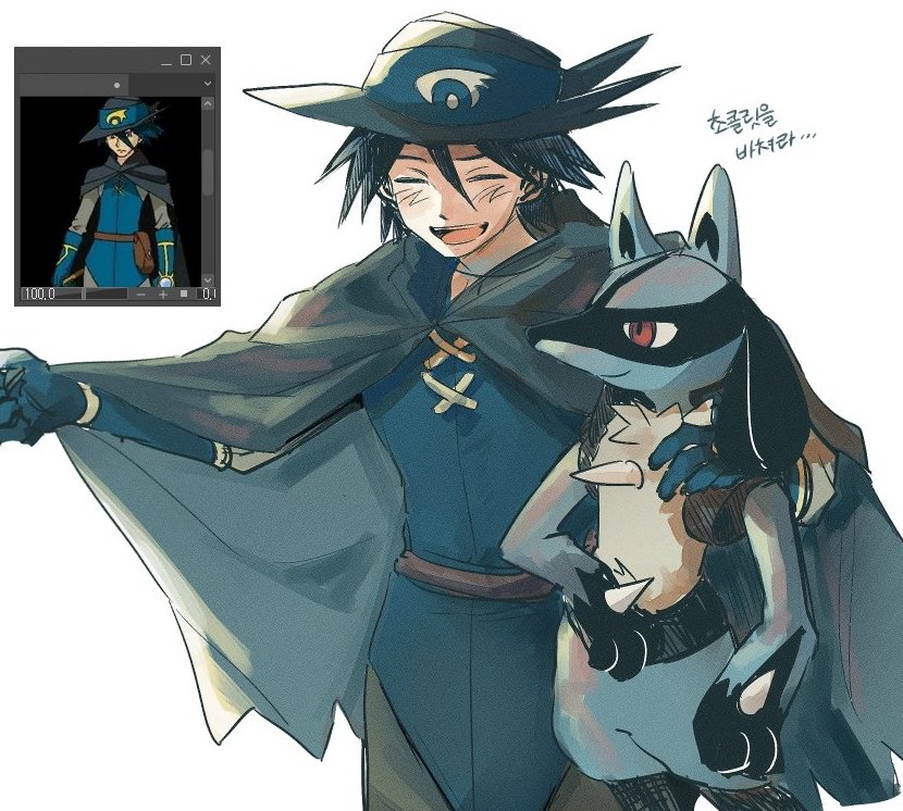 1boy, :d, black_hair, cape, closed_eyes, commentary_request, gloves, hair_between_eyes