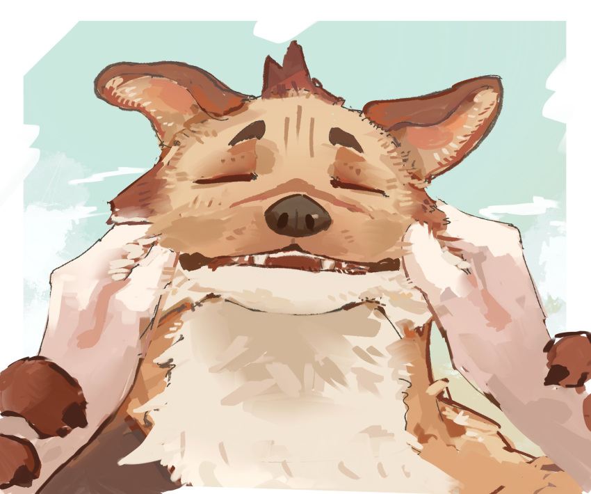 1boy, afk_(series), afk_journey, cheek_pinching, commentary_request, dog_nose, facing_viewer, furry