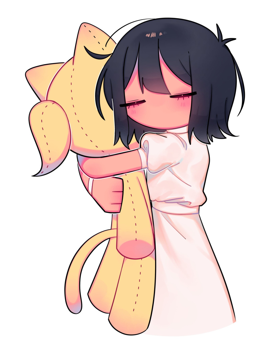 1018sus, 1girl, antenna_hair, black_hair, blush, bob_cut, bracelet, cowlick