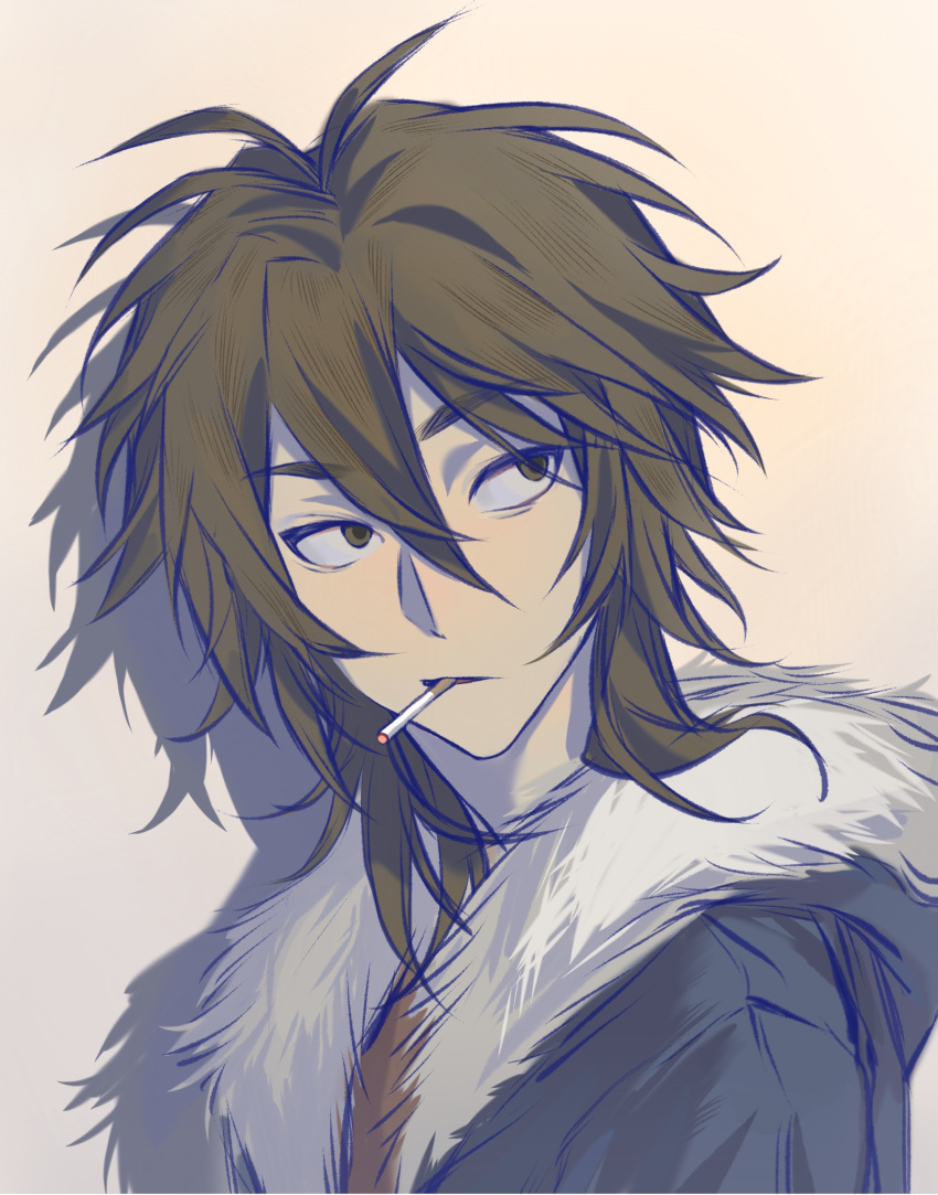 1boy, 49neb, alternate_eye_color, antenna_hair, black_jacket, brown_eyes, brown_hair, brown_shirt