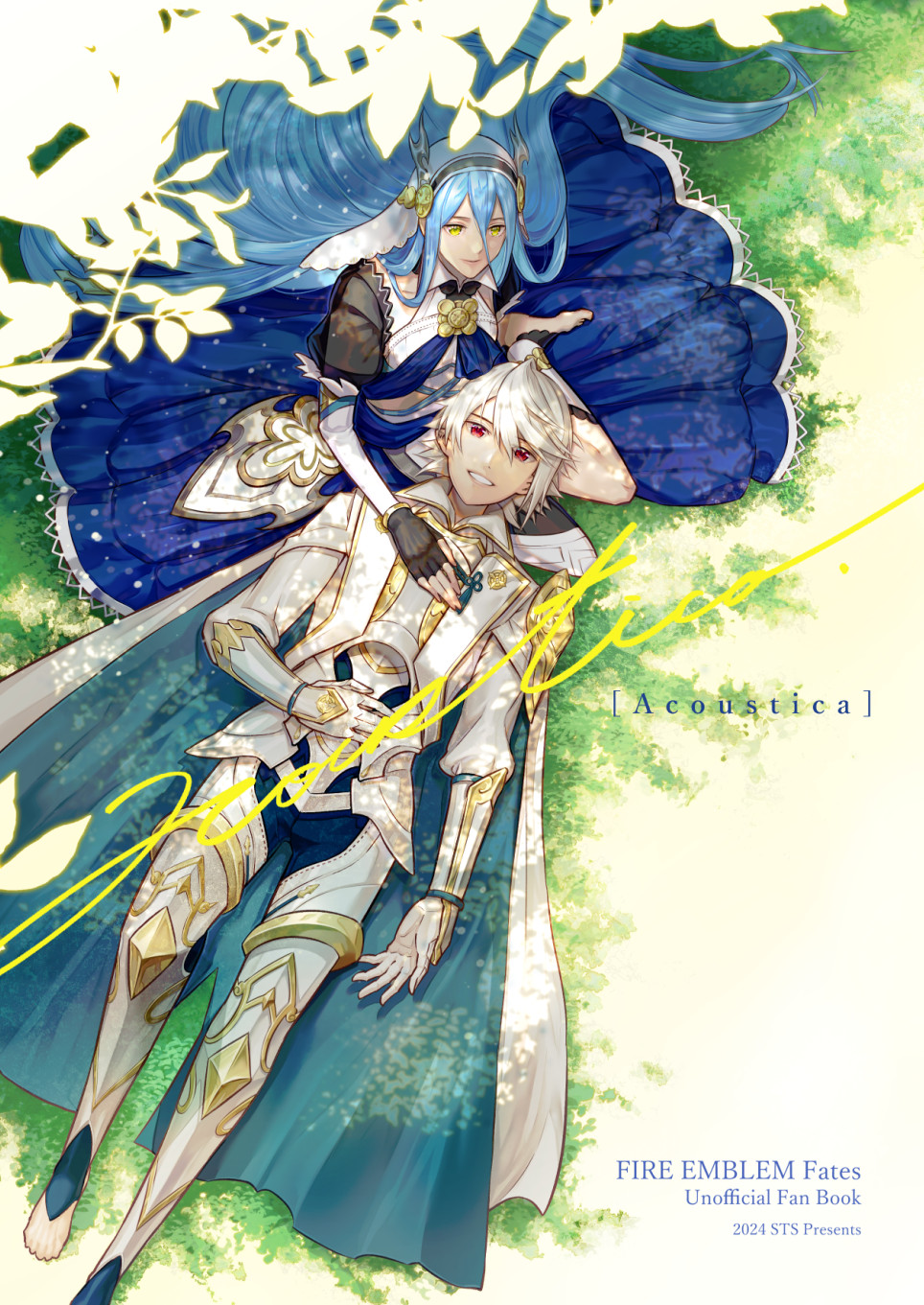 1boy, 1girl, amao_miyuki, armor, azura_(fire_emblem), azura_(song's_reflection)_(fire_emblem), blue_hair, cape