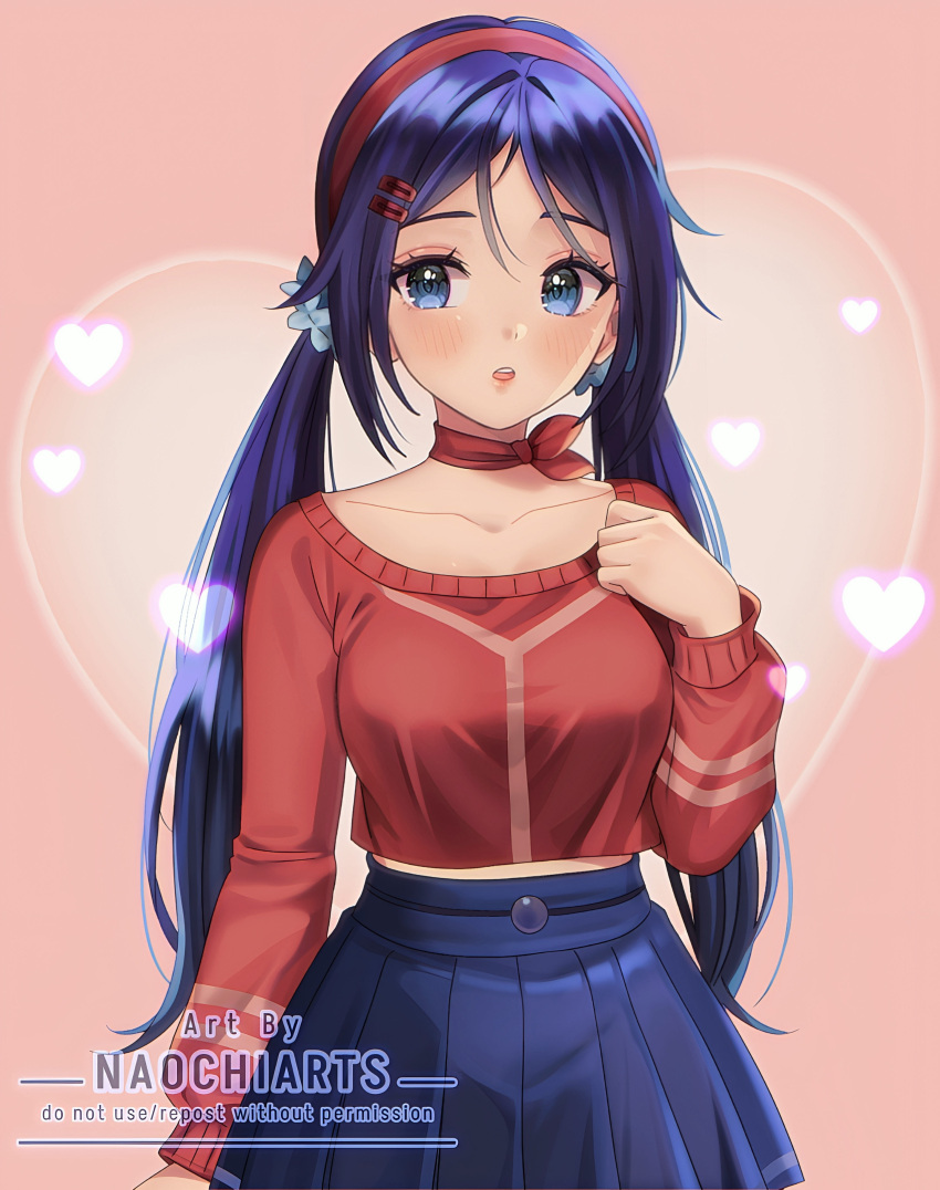 1girl, absurdres, blue_eyes, character_request, collarbone, commentary_request, cowboy_shot, hairband