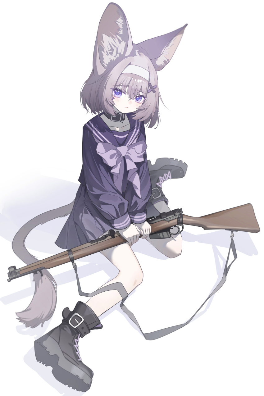1cyaya1, 1girl, absurdres, animal_ears, belt_collar, black_boots, black_collar, blush