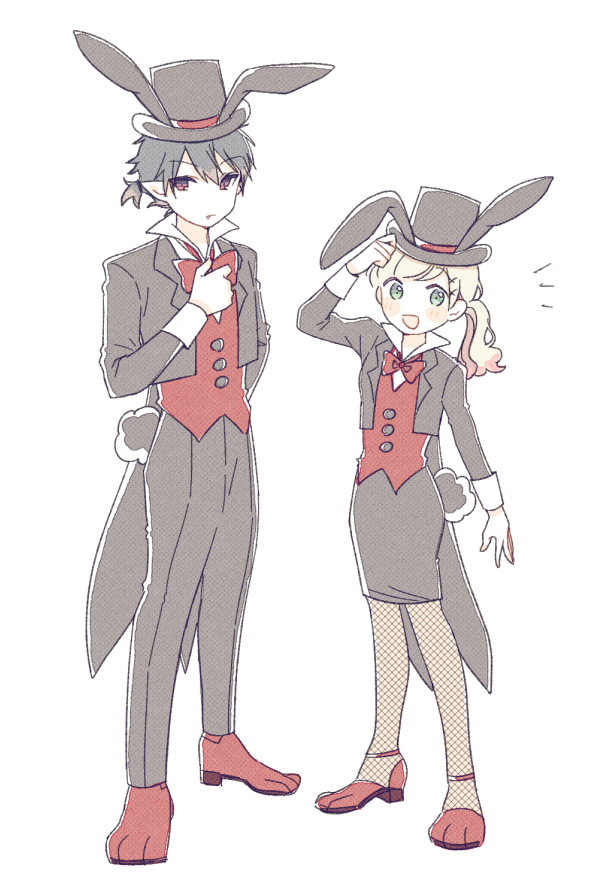 1boy, 1girl, alternate_costume, animal_costume, animal_ear_headwear, animal_ears, arne_neuntote, arne_no_jikenbo
