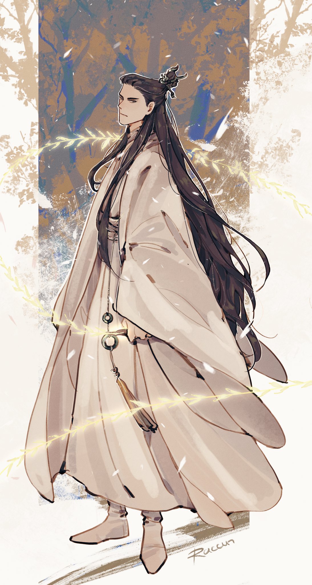1boy, boots, brown_hair, chinese_clothes, chu_wanning, closed_mouth, erha_he_tadebai_mao_shizun, full_body