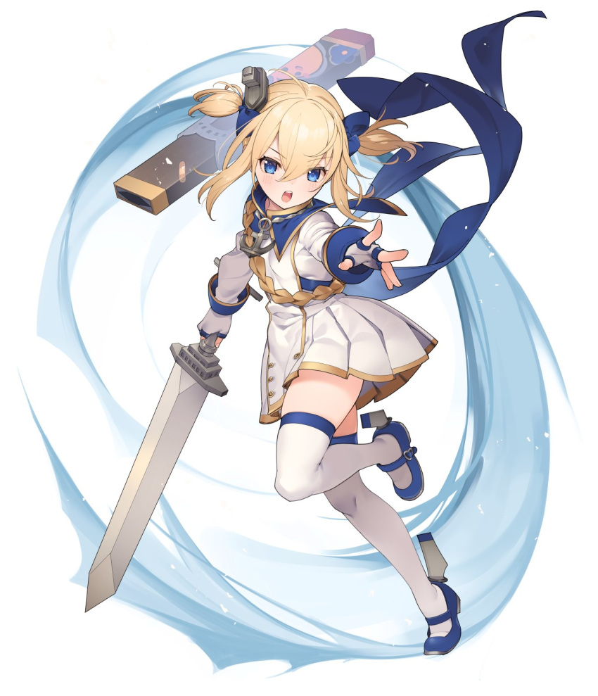 1girl, anchor_necklace, azur_lane, bandaid, blonde_hair, blue_eyes, blue_ribbon, blue_shoes