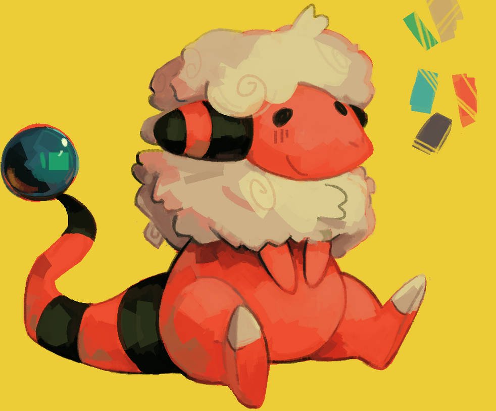 black_eyes, blush, clawed_feet, closed_mouth, color_guide, colored_skin, flaaffy, full_body