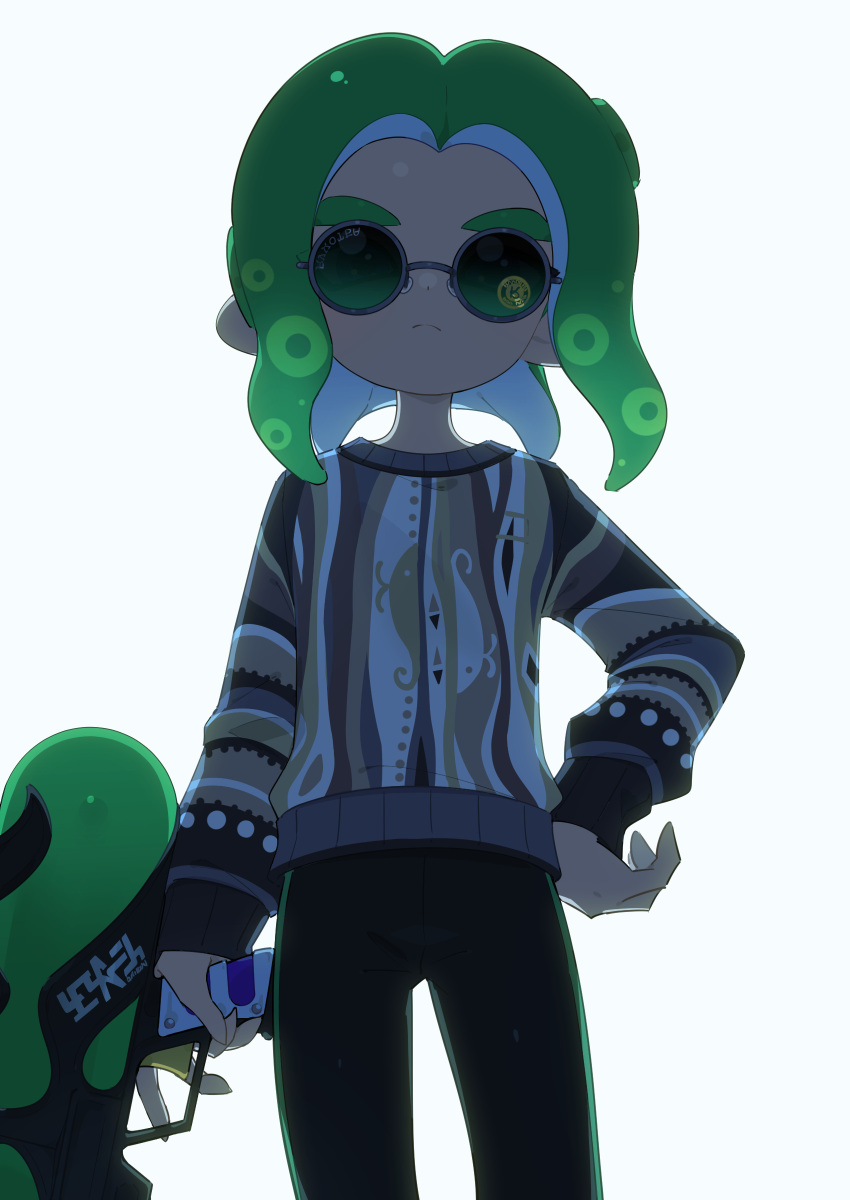 1boy, absurdres, brown_sweater, closed_mouth, commentary_request, gradient-tinted_eyewear, green-tinted_eyewear, green_hair