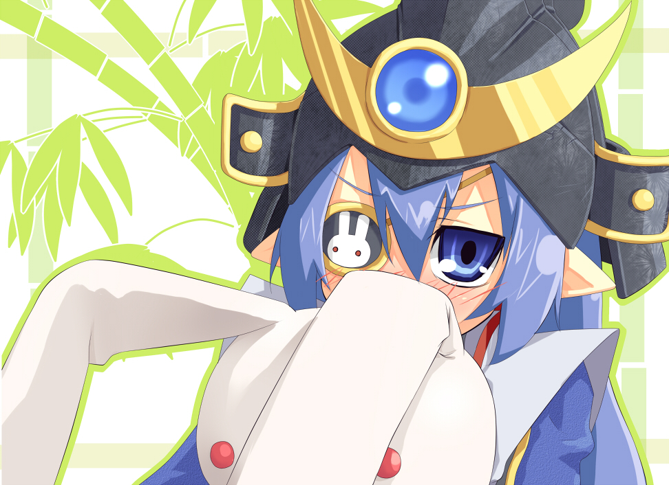blue_eyes, blue_hair, blush, bunny, character_request, dokuganryuu_kagemitsu, eyepatch, fuji-k