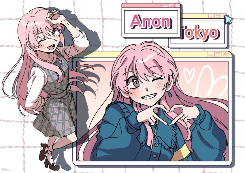1girl, 4-finger_heart_hands, :d, anon_tokyo_(bang_dream!), arm_behind_back, arm_on_own_head, armband, bang_dream!