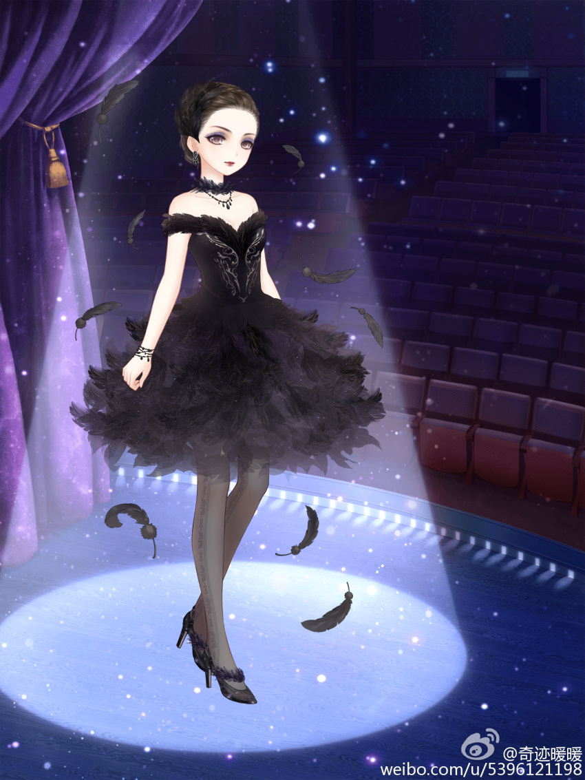 1girl, artist_request, ballerina, bare_shoulders, black_collar, black_dress, black_shoes, black_swan_(miracle_nikki)