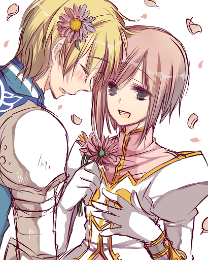 1girl, a_(pivot-nitidokui), armor, bad_id, blonde_hair, blush, closed_eyes, couple