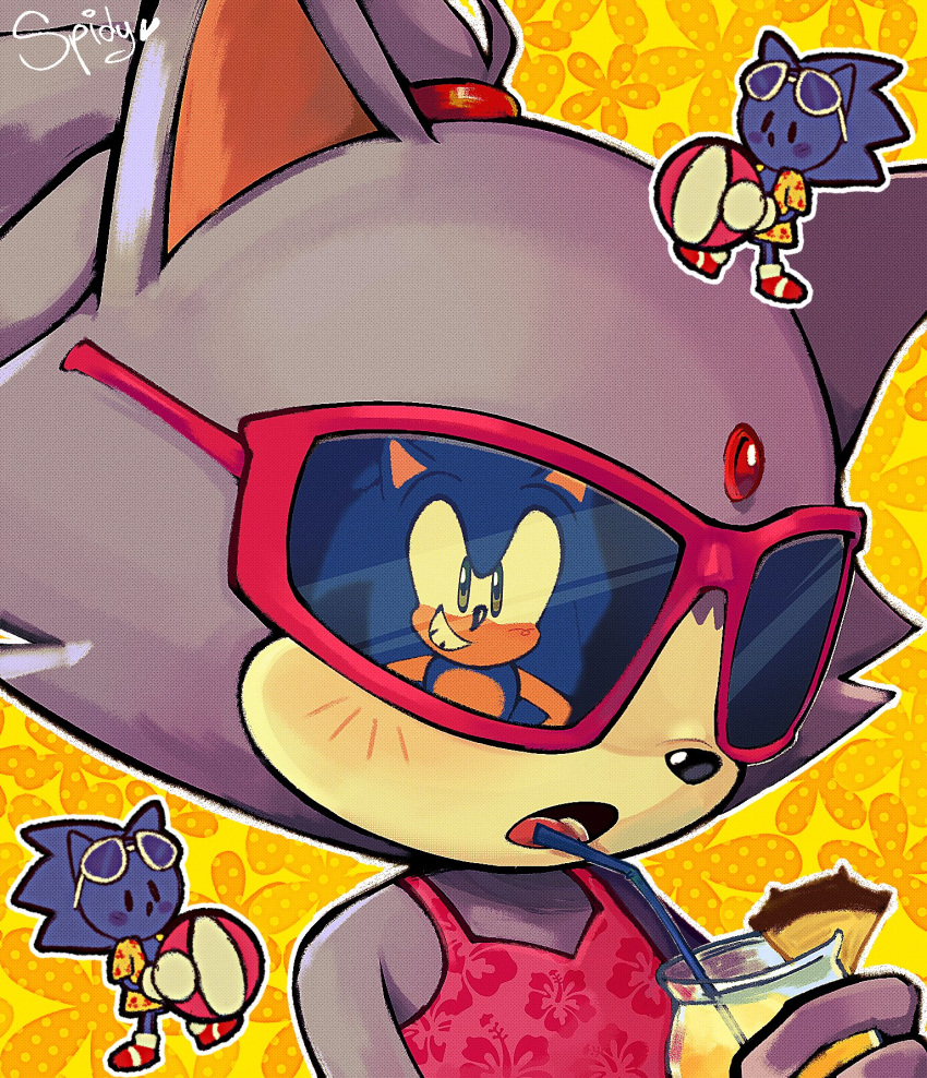 1boy, 1girl, :o, animal_ears, animal_nose, blaze_the_cat, blue_fur, cat_ears