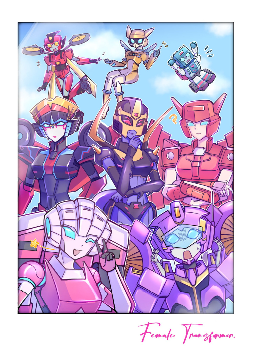 airplane_wing, arcee, arthropod_limbs, blackarachnia, blue_eyes, colored_skin, elita_one, helmet