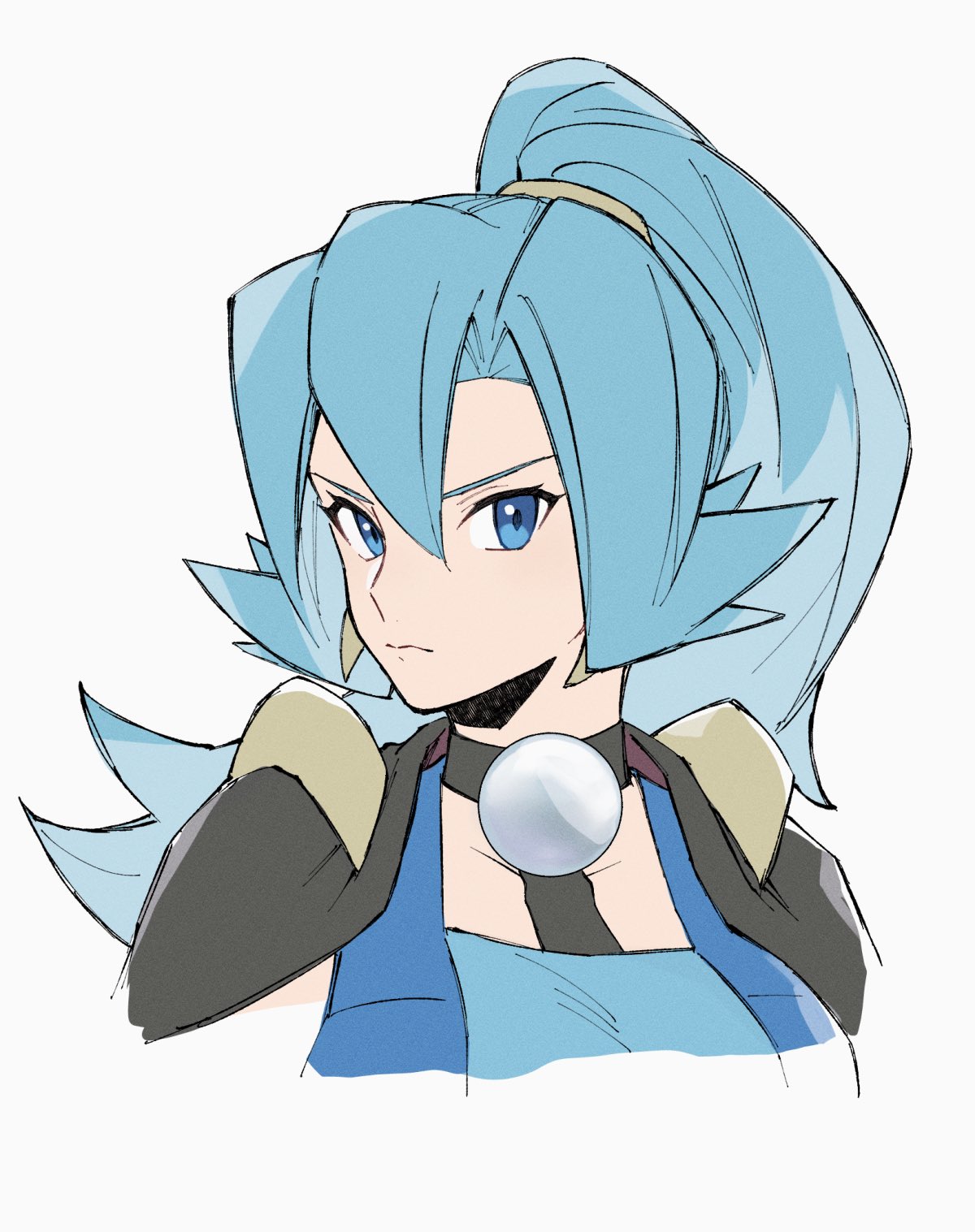 1girl, blue_bodysuit, blue_eyes, blue_hair, bodysuit, cape, clair_(pokemon), closed_mouth
