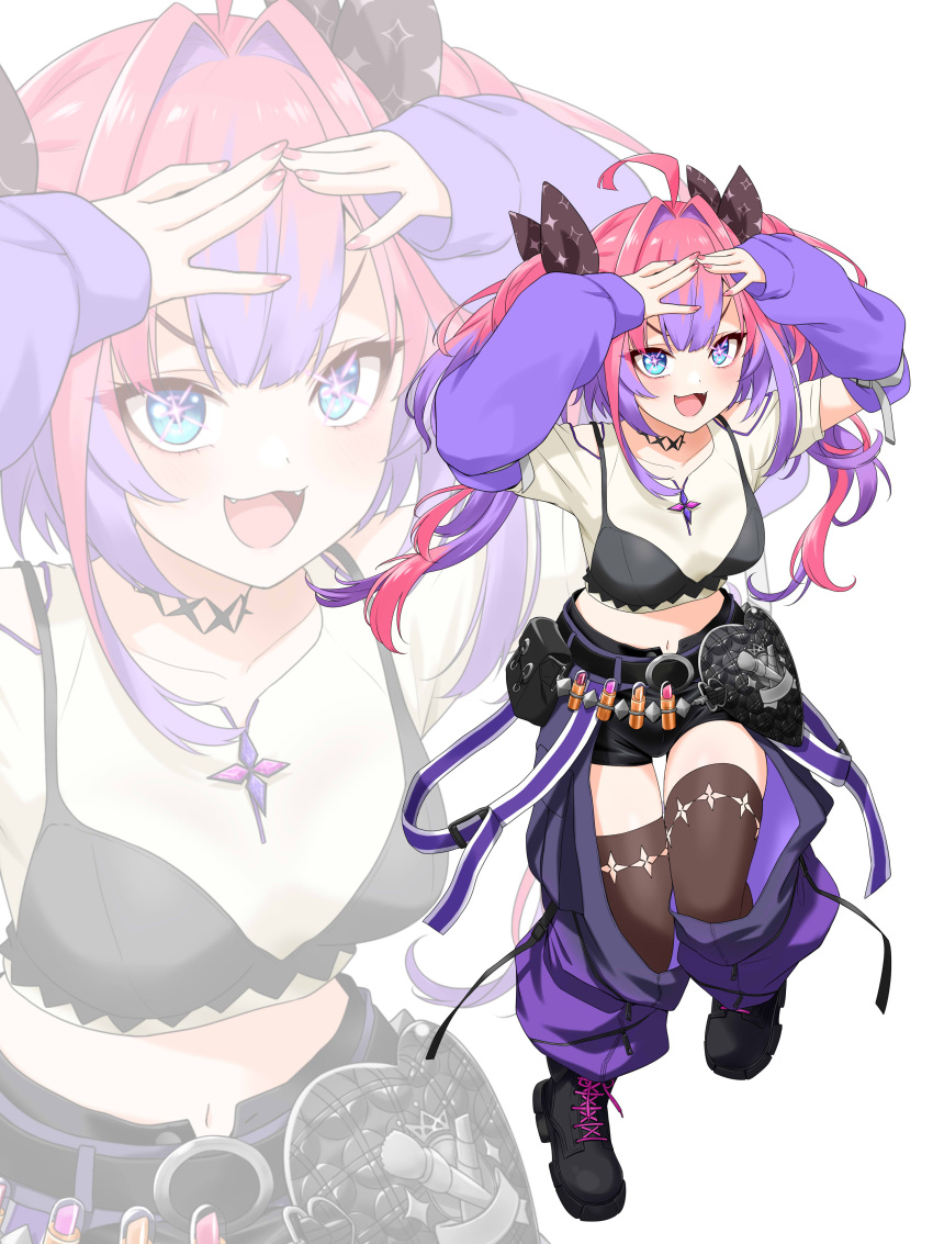 +_+, 1girl, :3, absurdres, ahoge, belt, black_belt, black_boots