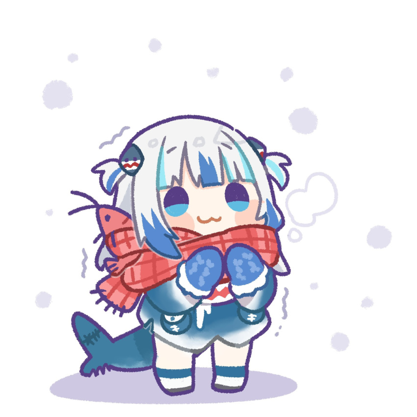1girl, :3, adapted_costume, blue_eyes, blue_hair, blue_mittens, blunt_bangs, blush_stickers