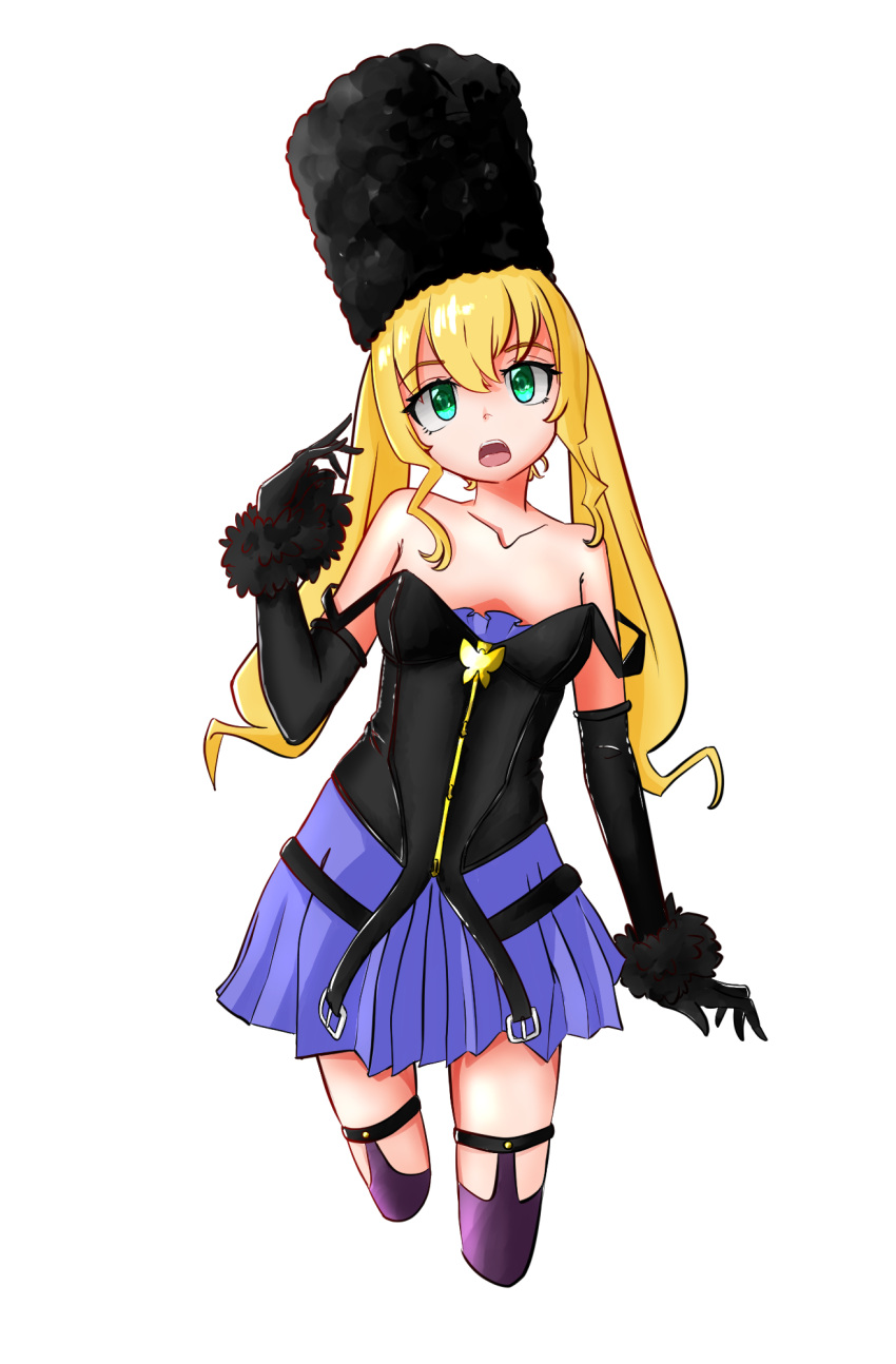 1girl, bare_shoulders, black_gloves, black_hat, blonde_hair, code_vein, collarbone, cropped_legs