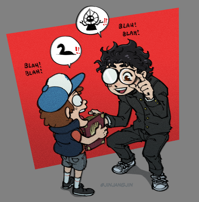 2boys, adjusting_eyewear, baseball_cap, black_hair, black_vest, blah_blah_blah, brown_eyes, brown_hair