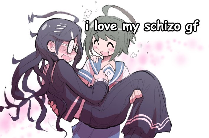2girls, :d, ahoge, black_serafuku, black_shirt, black_skirt, blue_sailor_collar, blue_skirt