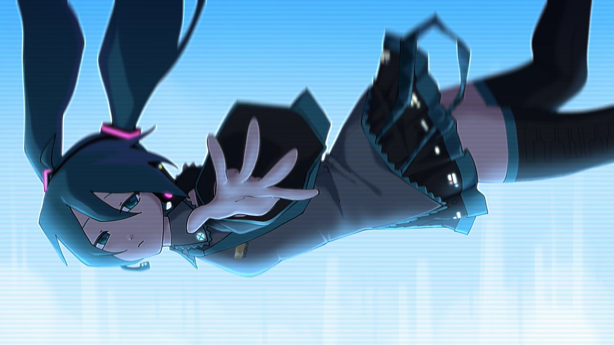 1girl, aqua_hair, aqua_necktie, black_boots, black_skirt, boots, commentary, danciingcosmos