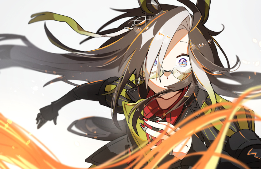 1girl, ahozur_dayo, animal_ears, black_hair, brown_hair, collared_shirt, commentary_request, dream_journey_(umamusume)