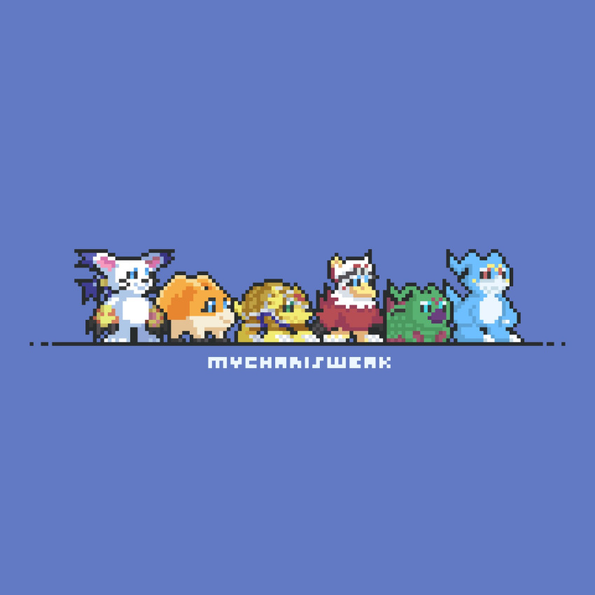 armadillo, armadimon, artist_name, beak, bird, blue_background, blue_eyes, blue_scales