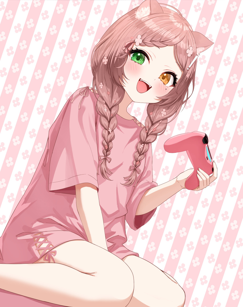 1girl, absurdres, animal_ear_fluff, animal_ears, blush, braid, braided_bangs, brown_hair