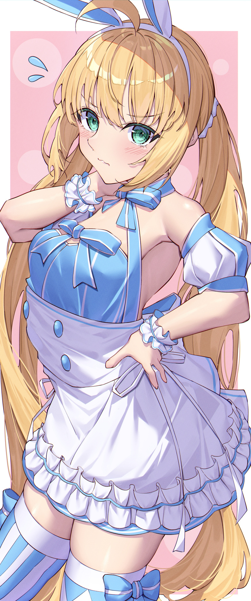 1girl, absurdres, animal_ears, apron, artoria_caster_(fate), artoria_caster_(swimsuit_berserker)_(fate), artoria_caster_(swimsuit_berserker)_(first_ascension)_(fate), artoria_pendragon_(fate)