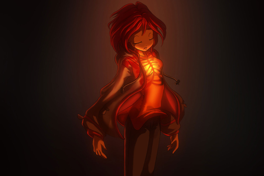 1girl, closed_eyes, dark, jpeg_artifacts, redhead, solo, w.i.t.c.h., will_vandom