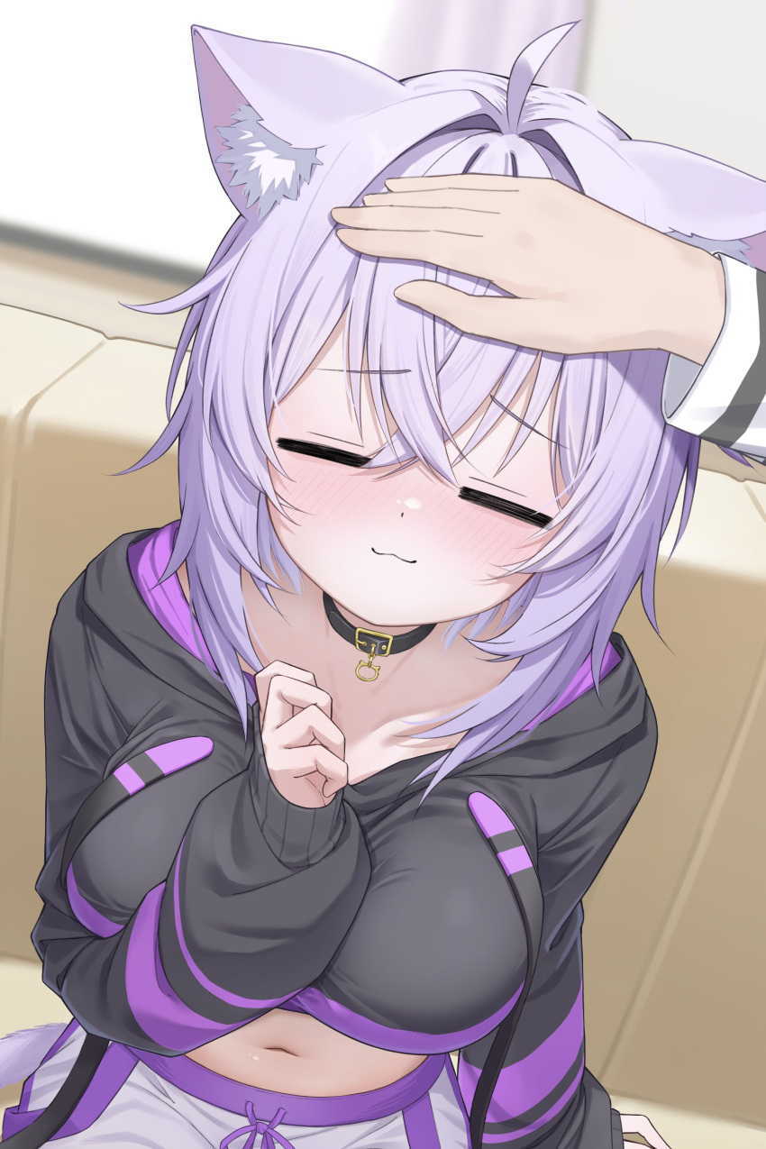 1girl, absurdres, ai_(u_e_o_o), animal_ears, antenna_hair, black_hoodie, blurry, blurry_background