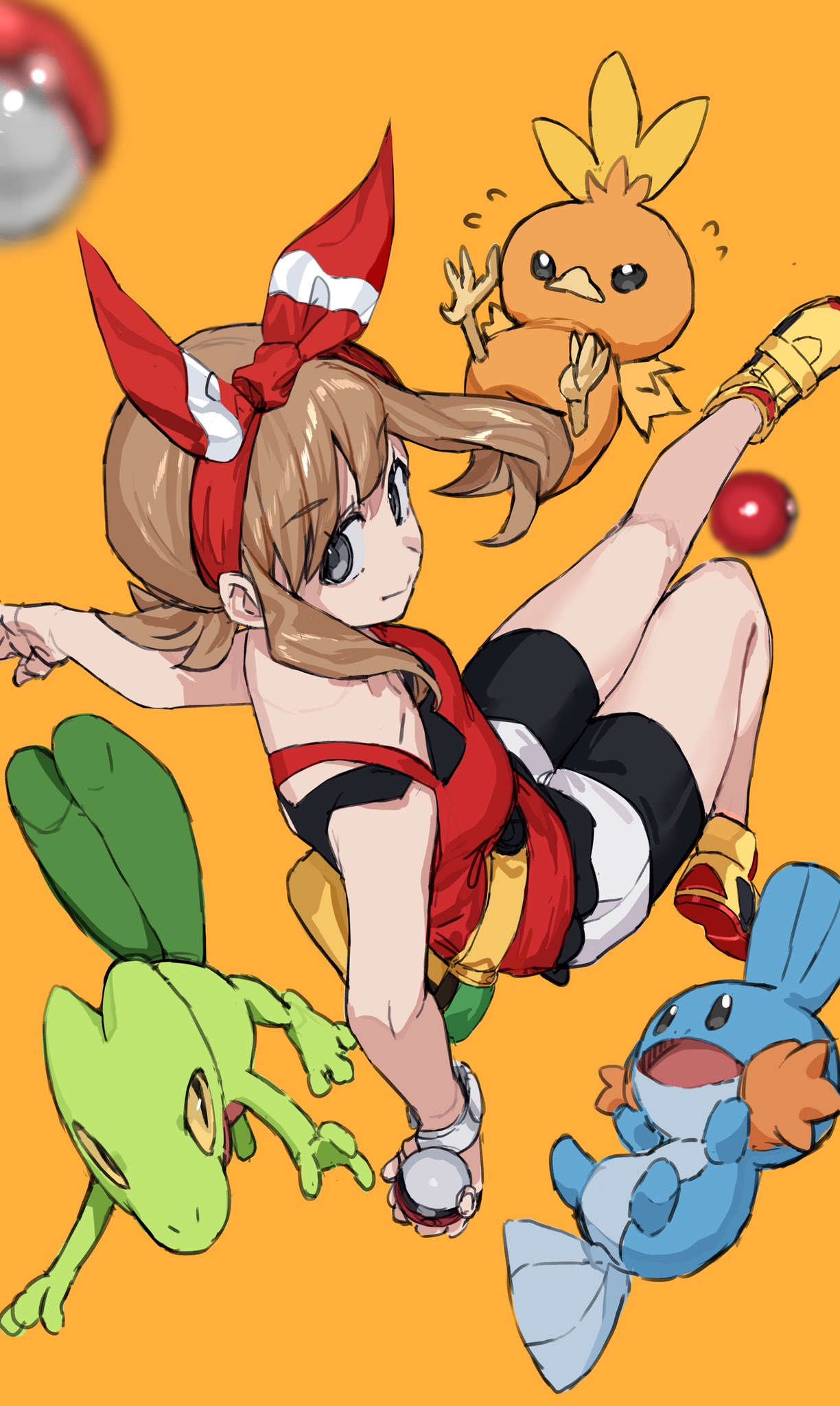 1girl, bare_shoulders, beak, bird, black_eyes, black_shorts, blurry, blurry_foreground