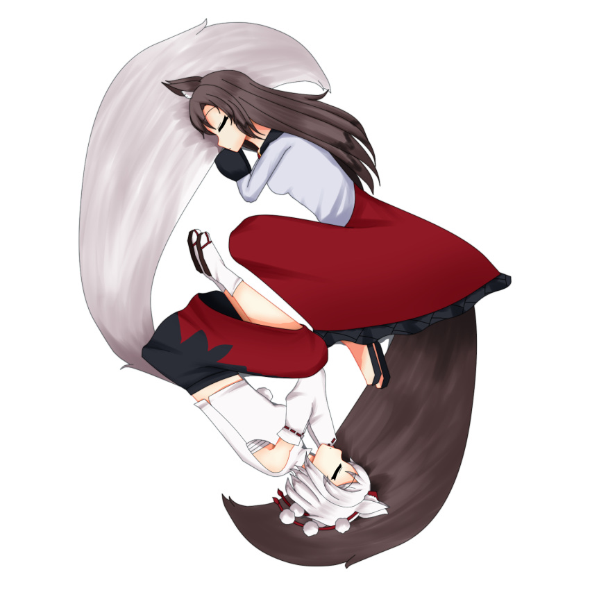 2girls, animal_ear_fluff, animal_ears, brown_hair, brown_tail, crazy4videogames, highres, imaizumi_kagerou