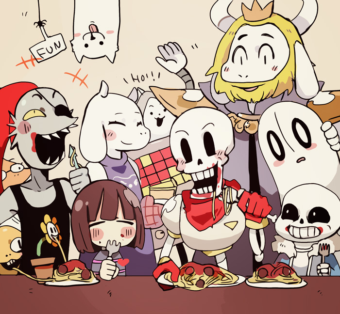 1other, 3girls, 6+boys, alphys, annoying_dog, asgore_dreemurr, bug, closed_eyes