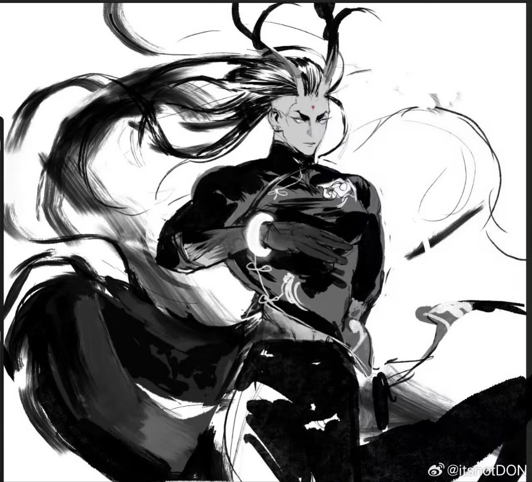 1boy, absurdly_long_hair, alsonotdon, antlers, arm_up, bracelet, chinese_clothes, closed_mouth