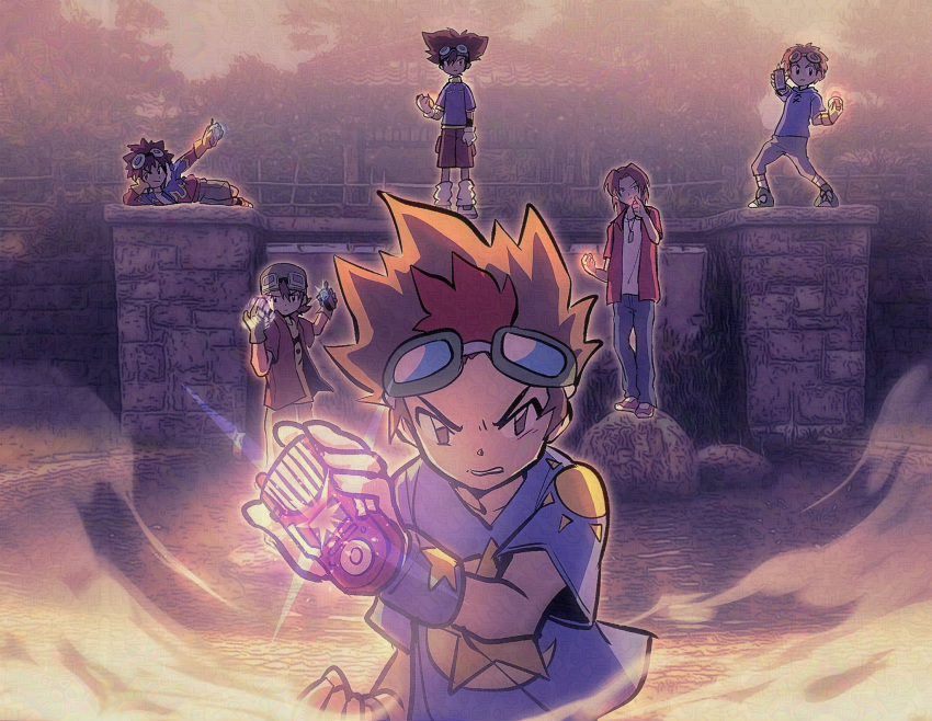 6+boys, brown_hair, clenched_hand, d-3_(digimon), d-scanner, daimon_masaru_(digimon_savers), digimon, digimon_adventure