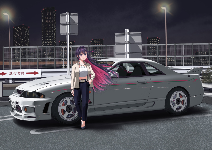 1girl, 217moyashi, absurdres, azki_(hololive), belt, black_shoes, blue_pants, brown_belt