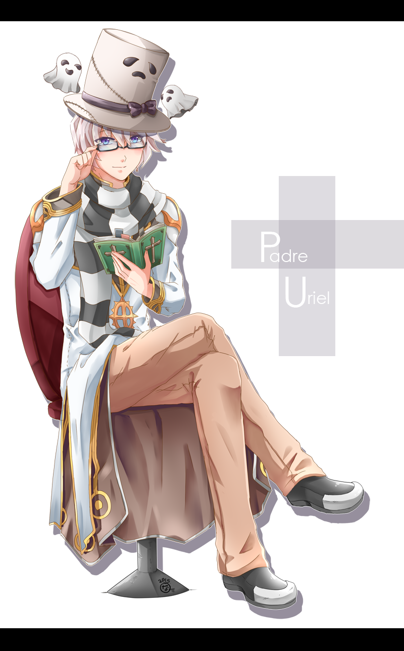 1boy, black-framed_eyewear, black_bow, black_scarf, black_shoes, blue_eyes, book, bow