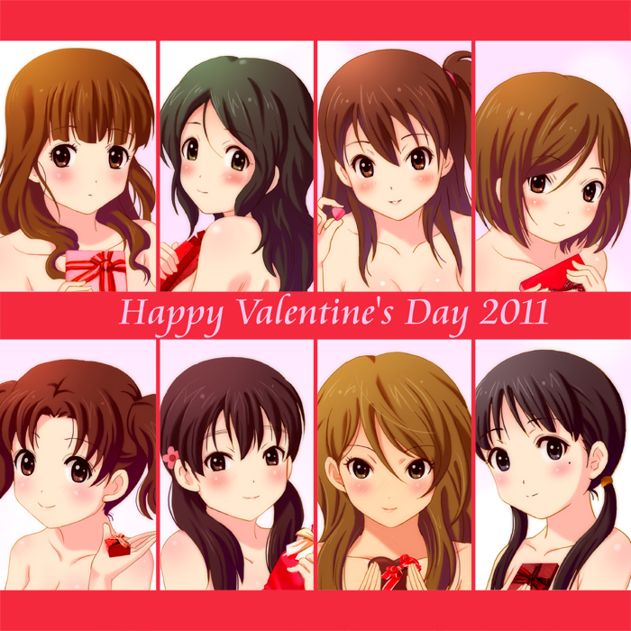 alternate_hairstyle, bare_shoulders, black_hair, blush, brown_hair, character_request, endou_michiko, extra
