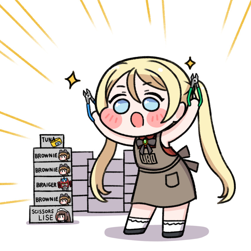 1girl, agency_080, alterkero, apron, aqua_eyes, blonde_hair, blush_stickers, brooch
