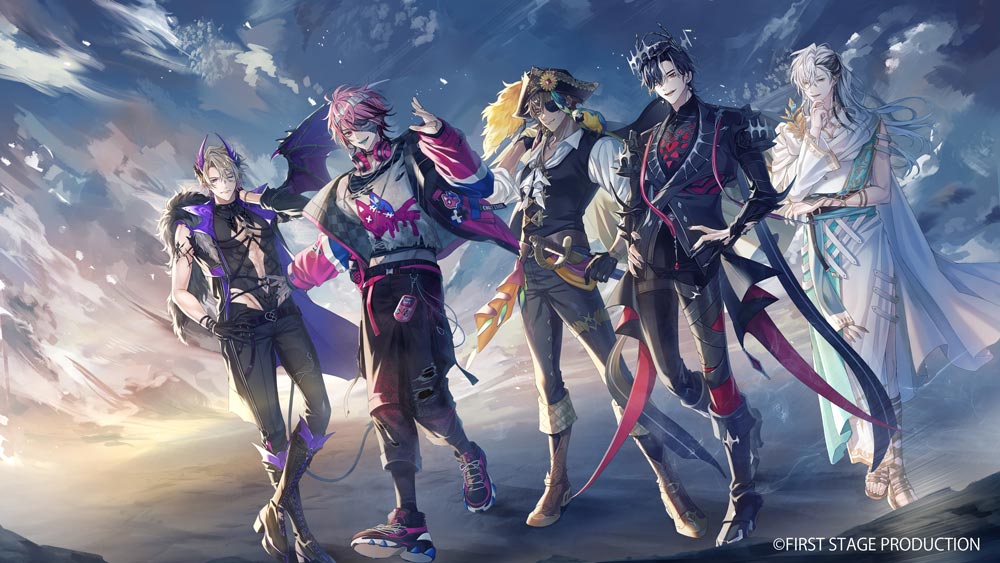 5boys, :d, ;), animal_on_shoulder, aqua_sash, arm_at_side, armor, ascot