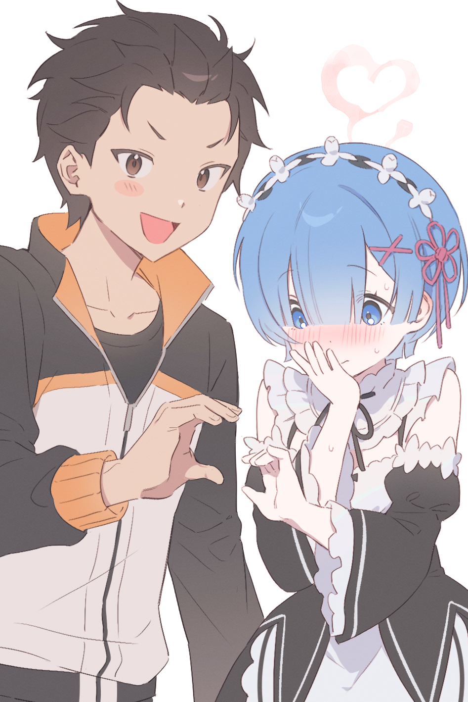 1boy, 1girl, black_dress, black_hair, blue_eyes, blue_hair, blunt_bangs, blunt_ends