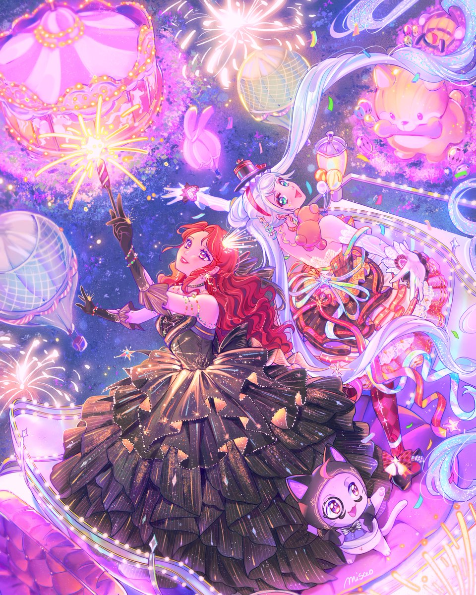 2girls, absurdly_long_hair, ahoge, aircraft, animal, aqua_eyes, argyle_clothes, argyle_pantyhose