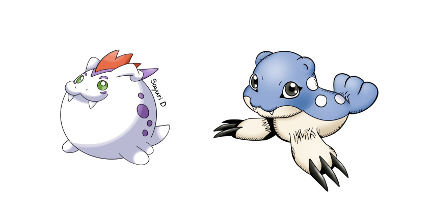 :3, black_eyes, blue_fur, body_fur, digimon, digimon_(creature), fangs, gomamon